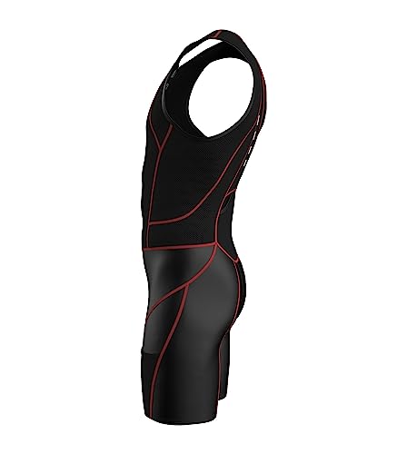 Sparx Men Competitor Triathlon Suit Mens Trisuits | Italian Technical Fabric | Soft Chamois | 4 Pockets | Bike-Swim-Run - color: Red Seams, size: XX-Large