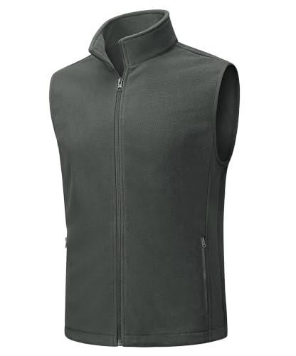 TACVASEN Men's Fleece Vest Winter Casual Vests Outerwear Sleeveless Jacket - color: Dark Gray, size: Medium