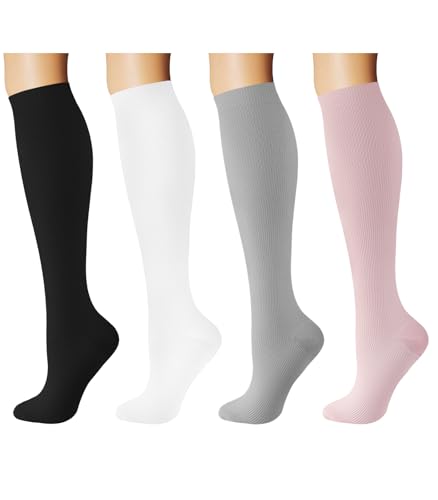 Breslatte Compression Socks for Women Men 15-20 mmHg - color: 01 Blackwhitelightgreypink, size: Small-Medium