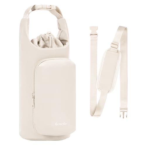 Ceneda Water Bottle Carrier Bag with Phone Pocket 32oz 40oz Tumbler Insulated Water Bottle Holder with Adjustable Shoulder Strap Carrier Sling Bag (Beige) - color: Beige