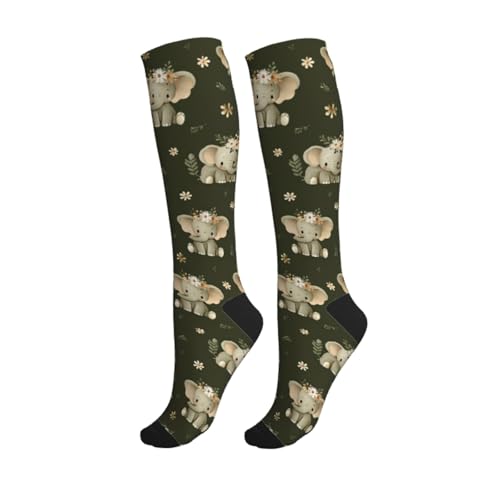 Cute Compression Socks Knee High Support Stockings Women Men - color: Cute Elephant