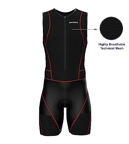 Sparx Men Competitor Triathlon Suit Mens Trisuits | Italian Technical Fabric | Soft Chamois | 4 Pockets | Bike-Swim-Run - color: Red Seams, size: XX-Large