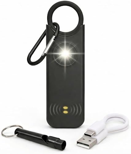 VOLTEK Personal Safety Alarm + Whistle Set for Women - Extra Loud (135 dB), LED Strobe Light, USB-C Rechargeable, Alert for Doors, Windows - Compact & Lightweight - Carabiner Included (Black) - color: Black