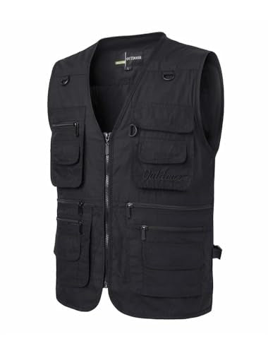 PASOK Men's Work Fishing Vests Lightweight Safari Travel Hunting Waistcoat With Multi-Pockets - color: Black, size: X-Large