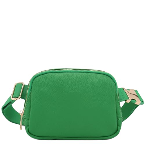 Lightweight Soft PU Pebbled Leather Sling Fanny Pack Belt Bag with Gold Metal Buckle (Kelly Green) - color: Kelly Green