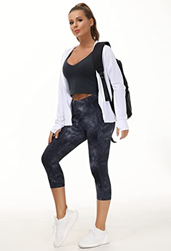 THE GYM PEOPLE Women's Thick High Waist Capris Yoga Pants Workout Leggings - color: Black/Dark Grey/White, size: X-Large