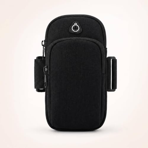 Cell Phone Holder Arm Bag for Running Mountaineering Footing Cycling Gym Sports Lightweight Double Layer Large Capacity Wrist Bag with Headphone Cable Hole (Black)