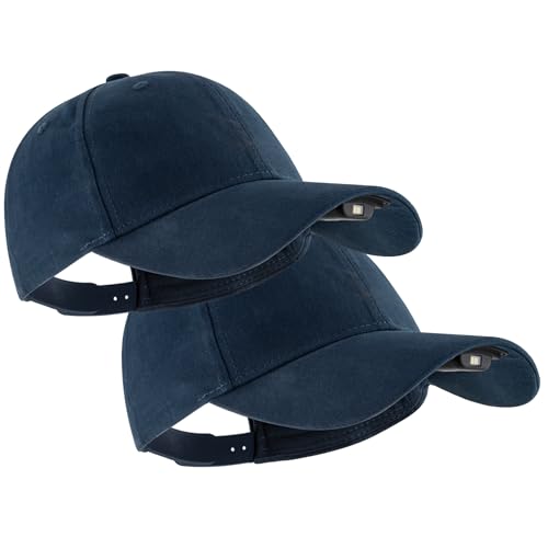 LED Hat Light - POWERCAP Baseball Cap with Light Built in - LED Cap Visor Light with Bright Headlight and IPX4 Rating - color: 2.5 Navy 2-pack