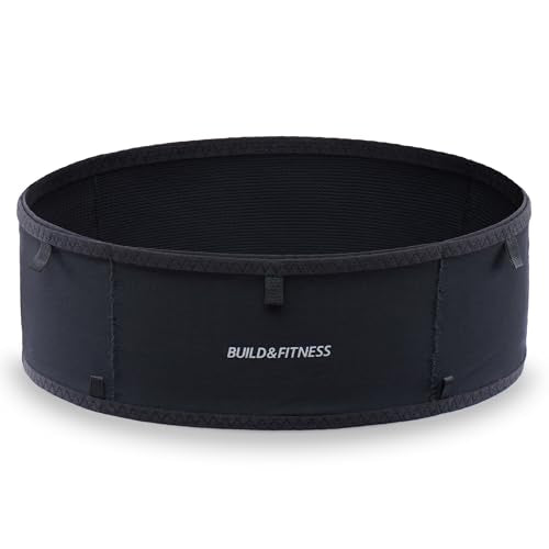 Build & Fitness LiteBelt Running Belt – 4 Quick Top-Access Pockets –Flip Waist Pack, Running Phone Holder – Fits All Size Phones, Keys, Cards, Earpods, GUs – for Men and Women (Black, S) - size: Small