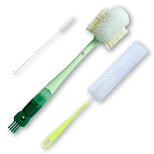 3 Pcs Water Bottle Brush Cleaner Set, 5 in one Bottle Cleaning Brush - color: White-green