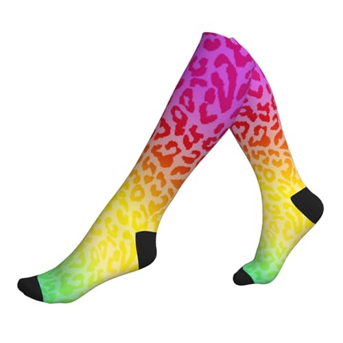 Compression Socks Women And Men For Nurses Travel Pregnancy Recovery Running Athletic - color: Rainbow Leopard Print