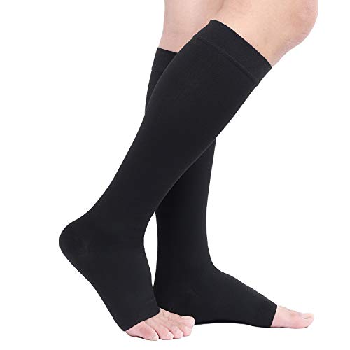 TOFLY Compression Socks For Women & Men Open Toe Knee High 20-30mmHg - color: 20-30mmhg Open-toe Black, size: Large