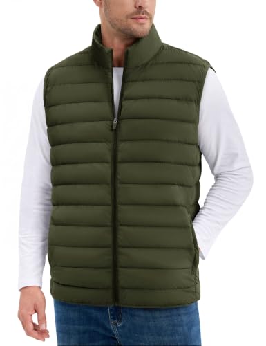 TACVASEN Men's Lightweight Packable Puffer Winter Warm Vests Outerwear - color: Army Green, size: Medium