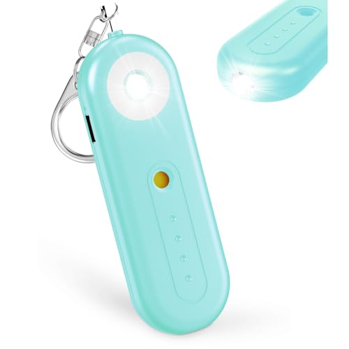 Rechargeable Personal Safety Alarm for Women - 130dB Self Defense Keychain Siren Whistle with SOS Strobe Light, Low Battery Notice - Security Protection Devices for Kids Elderly College Essentials - color: Rechargeable - Aqua