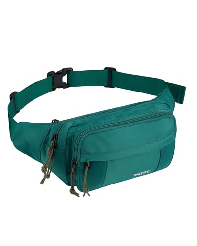WATERFLY Fanny Pack Waist Bag: 2.5L Large 5 Zipper Pockets for Women Men - color: Cyan