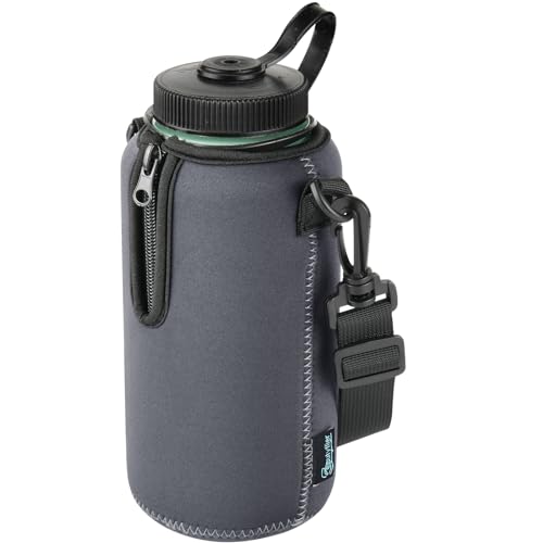 Beautyflier Neoprene Water Bottle Sleeve Insulator Cooler, Compatible with Nalgene Water Bottle 32 OZ, with Adjustable Shoulder Strap for Hydro Flask Wide Mouth Bottle 32oz, etc. (Gray) - color: Gray