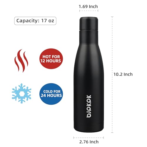 BJPKPK 17oz Skinny Insulated Water Bottle, Stainless Steel Flask - color: Midnight Black, size: 17 Ounces
