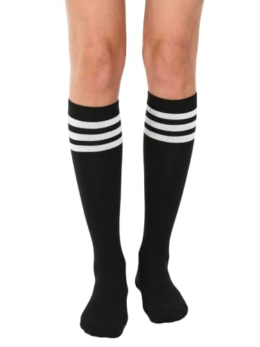 Women's Knee High Athletic Socks Casual Stripes Tube Socks Outdoor Sport Socks - color: Triple Black White Stripeue- 1 Pack