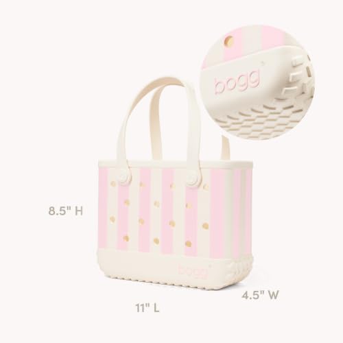 BOGG BAG Bitty Small Tote – 11” x 8.5” x 4.5” – Essential Bags for Beach, Pool, Boat, Sports, Tailgating, Cruise, Travel - color: Striped Powder Puff & Coconut
