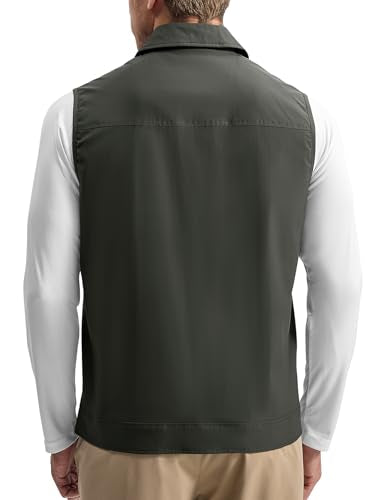 BGOWATU Men's Golf Vest Casual Windproof Sleeveless Jacket 3 Zip Pockets - color: Charcoal Grey, size: Small