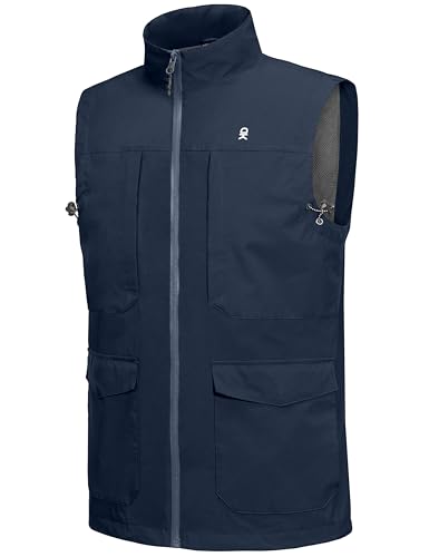 Little Donkey Andy Men's Lightweight Quick Dry Vest Windproof Sleeveless Jacket with 11 Pockets for Travel Fishing Hiking - color: Deep Blue, size: Large
