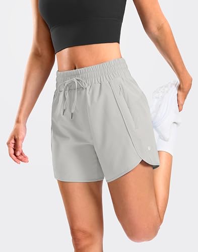 SANTINY Women's 3.5''/5''/7'' Athletic Gym Running Shorts Zipper Pockets - color: Dusty White, size: X-Small