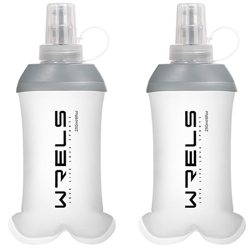 WRELS Running Water Bottle,250ml/350ml/500ml TPU Soft Flask,Collapsible Water Bottles for Hydration Vests and Running Belts Backpack, Soft Water Bottles For Hiking Cycling Climbing - color: White-250ml*2