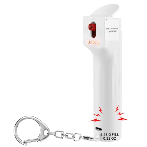 Personal Safety Alarm and Pepper Spray Combo for Women self Defense - Max Strength Pepper Gel & 130 dB Siren & Strobe Lights, Flip-top Safety Cap & UV Marking, Spray Canister Replaceable (White) - color: White