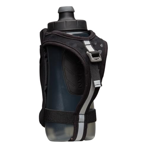 Nathan SpeedDraw 2 Handheld Running Water Bottle Flask – Ergonomic Grip, Blast Valve Cap, Phone & Key Storage Pockets, Reflective Design, 22oz - Black - color: 22oz - Black
