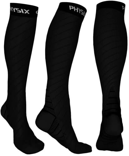 Physix Gear Compression Socks 20-30 mmHg - Men & Women - Running, Nurses, Shin Splints, Flight, Travel - color: Black, size: Small-Medium