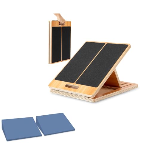 StrongTek Stretch & Stability Set – Wooden Slant Board + XL Foam Wedge Blocks, for Calf Stretch, Ankle Mobility, Squats, Physical Therapy & Yoga