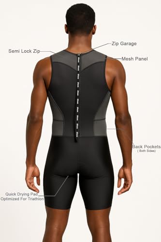Wixen Men's Performance Triathlon Suit Sleeveless Tri Suit Padded Quick Dry Run Swim Bike - color: Gray, size: Small