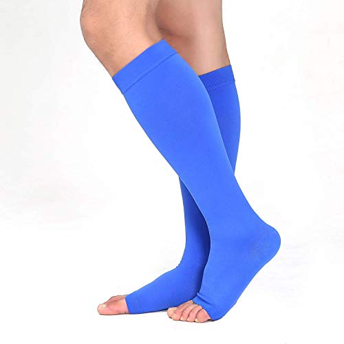 TOFLY Compression Socks For Women & Men Open Toe Knee High 20-30mmHg - color: 20-30mmhg Open-toe Blue, size: Medium