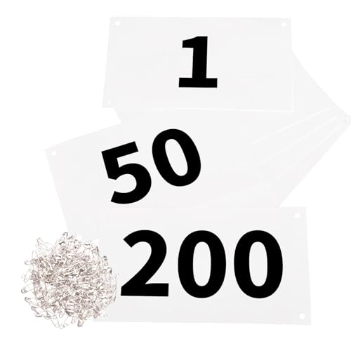 Azarxis Running Bib Competitor Numbers with Safety Pins, Tyvek Tearproof Waterproof 4"x7" / 6"x7.5" for Marathon Races Events - color: #01 [4"x7"] Numbers 001-200