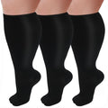 3 Pairs Plus Size Wide Calf 20-30 mmHg Knee High Compression Socks - color: 01-3 Black, size: 5X-Large