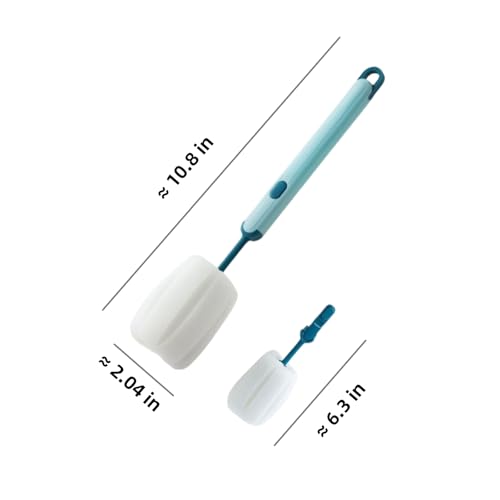 Bottle Brush Long Handle Cup Cleaner Brush Sponge Bottle Scrubber Detachable Handle Portable Sponge Cleaning Brush for Cups Wine Glasses Water Bottles Baby Bottles and Vacuum Flasks (Blue) - color: Blue