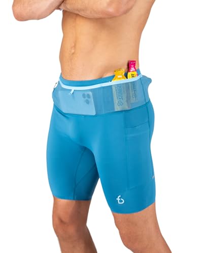 FlipBelt Men's Running Compression Shorts with Built-in Running Belt - color: Ouray Glacier Blue, size: Small
