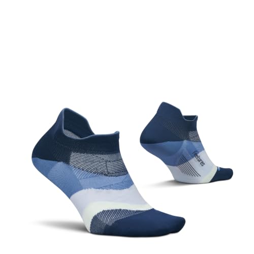 Feetures Elite Ultra Light No Show Tab Ankle Socks - Sport Sock with Targeted Compression - color: Blue Wave (1 Pair), size: Small