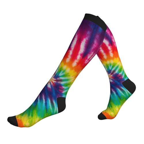 Tie Dye Compression Socks Knee High Support Socks For Women Men Running Athletic Hiking - color: Tie Dye