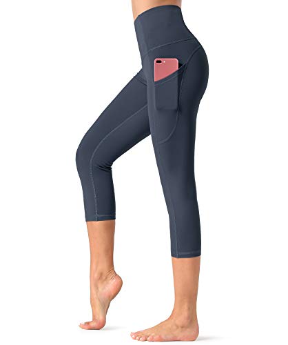 Dragon Fit Women's High Waisted Yoga Leggings 3 Pockets Workout Pants - color: Capri29-ink Blue, size: Small