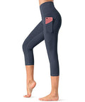 Dragon Fit Women's High Waisted Yoga Leggings 3 Pockets Workout Pants - color: Capri29-ink Blue, size: Small