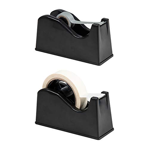 Desktop Tape Dispenser Adhesive Roll Holder (Fits 1" & 3" Core) with Weighted Nonskid Base Black - color: Black