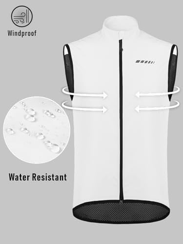 qualidyne Men's Cycling Vest Full Zip Windproof Bike Tank Top Reflective Sleeveless Cycling Jacket - color: White, size: Large