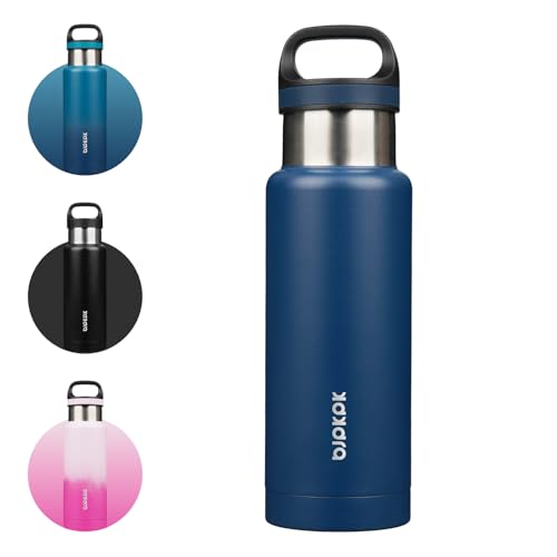 BJPKPK 18oz Insulated Water Bottle Stainless Steel Water Bottle with Handle - color: Drak Blue, size: 18 Ounces