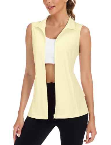 LURANEE Women's Golf Vest Athletic Top with Peplum Hem & Deep Pockets - color: Butter Yellow, size: Large