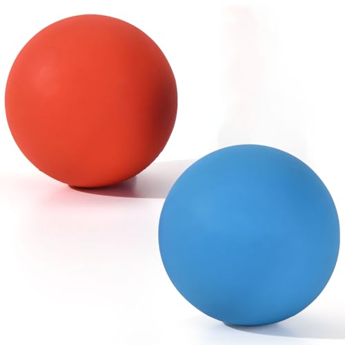 Massage Lacrosse Balls 2 Pack, Rubber Trigger Point Therapy Balls for Deep Tissue Myofascial Release, Plantar Fasciitis & Muscle Soreness Relief, Portable Pain Relief Tool (Blue and Red) - color: Blue and Red