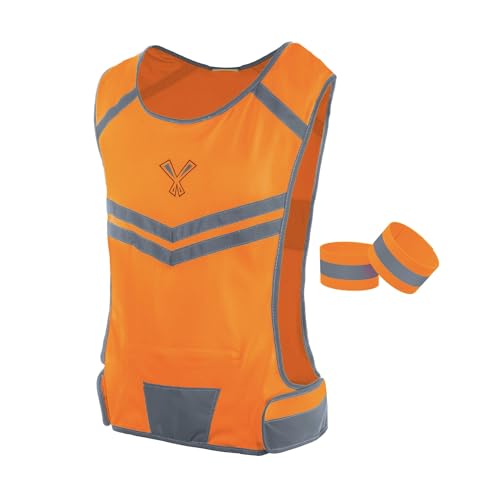 Reflective Running Vest with Pocket & 2 Bands, High-Visibility - color: Orange, size: Large