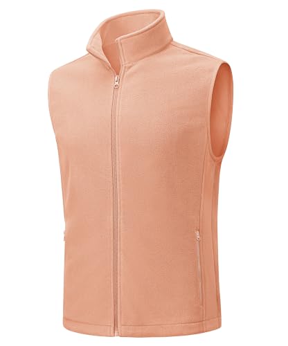 TACVASEN Men's Fleece Vest Winter Casual Vests Outerwear Sleeveless Jacket - color: Apricot, size: XX-Large