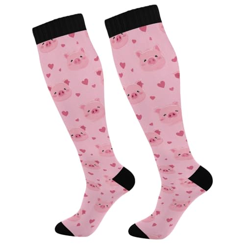 Wusikd Milk Cow Compression Socks for Women and Men Circulation Flowers Long Socks for Athletic Running 2 - color: Pig