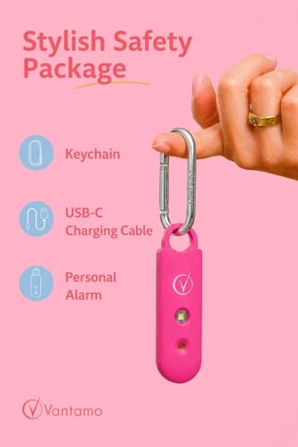 Vantamo Personal Alarm for Self Defense with Low Battery Notice, Strobe Light & Extra Loud 130 dB Double Speakers Safety Keychain Set for Women, Rechargeable Panic Button for Womens Self Defense - color: Watermelon